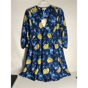 Grace & Mila Daphne Dress Blue Yellow Floral Mini Size Small Size Small NEW